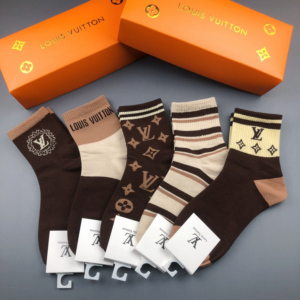 Louis Vuitton Cotton Visible Colour, Cuff And Emblem Details Crew Socks - 5-Pair Set