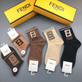 Fendi Cotton Visible Colour, Cuff And Emblem Details Crew Socks - 5-Pair Set