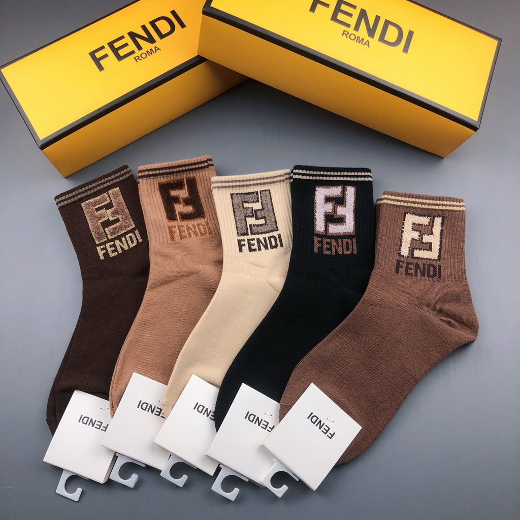Fendi Visible Branded Cuff Or Emblem Details No-Show Socks - 5-Pair Set
