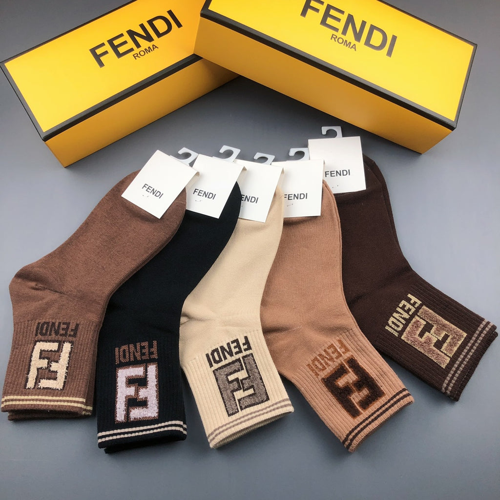 Fendi Visible Branded Cuff Or Emblem Details No-Show Socks - 5-Pair Set