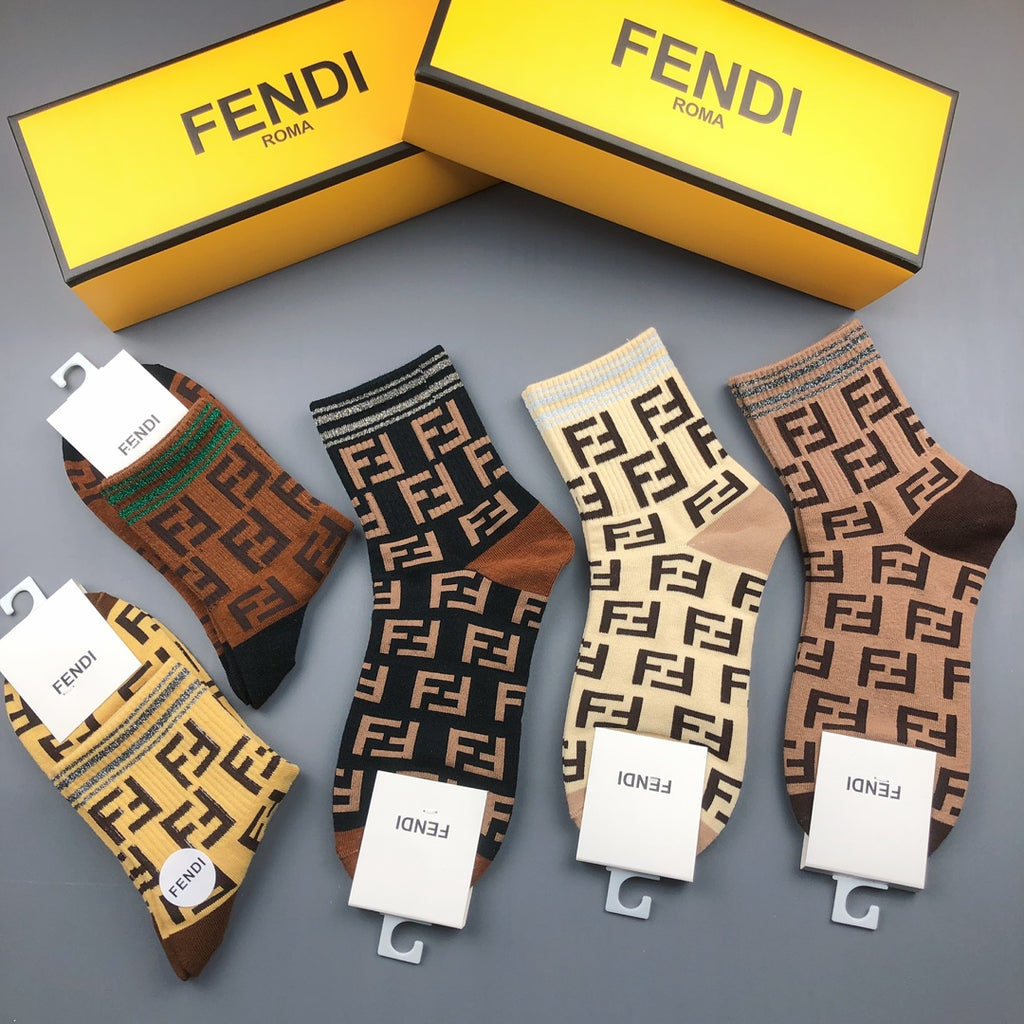 Fendi Geometric Logo Patterns Crew Socks - 5-Pair Set
