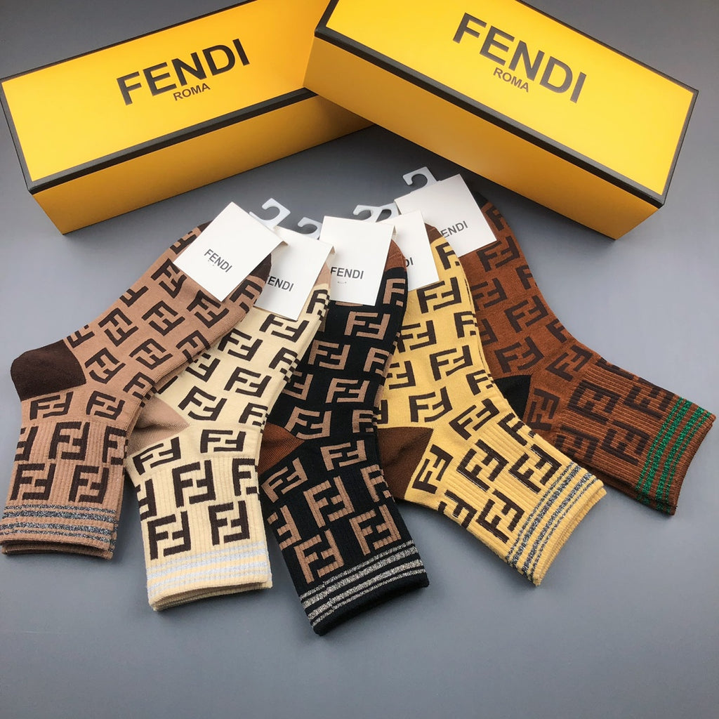Fendi Visible Branded Cuff Or Emblem Details No-Show Socks - 5-Pair Set