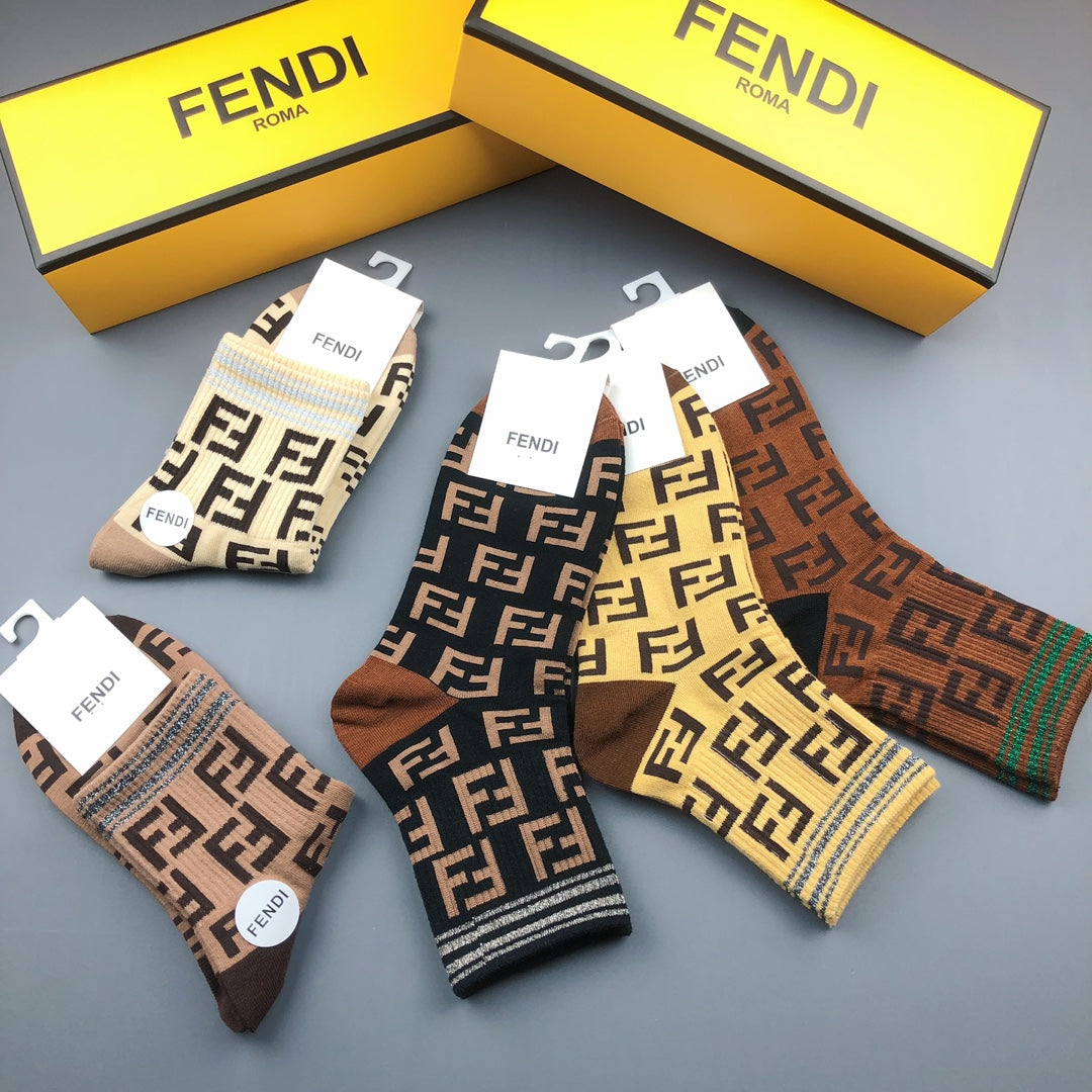 Fendi Monogram Crew Socks - 5-Pair Box