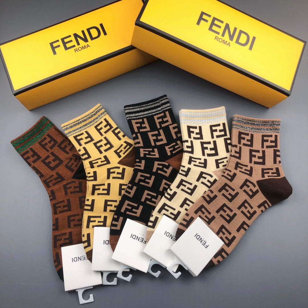 Fendi Monogram Crew Socks - 5-Pair Box