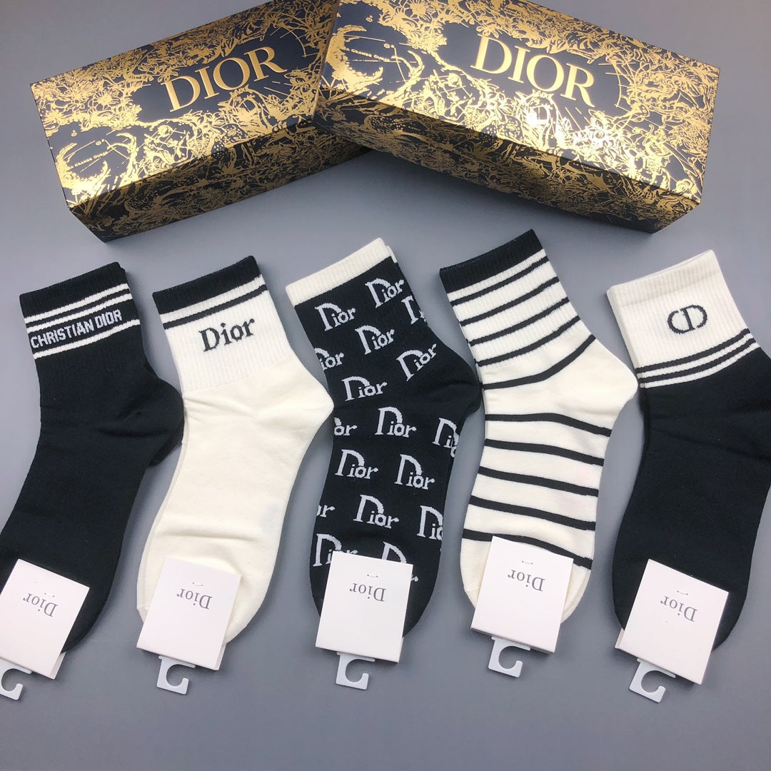 Dior Visible Branded Cuff Or Emblem Details No-Show Socks - 5-Pair Set