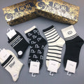 Dior Cotton Visible Colour, Cuff And Emblem Details Crew Socks - 5-Pair Set