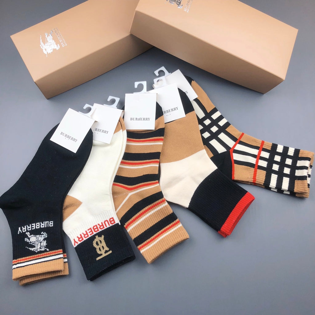 Burberry Striped Crew Socks - 5-Pair Box