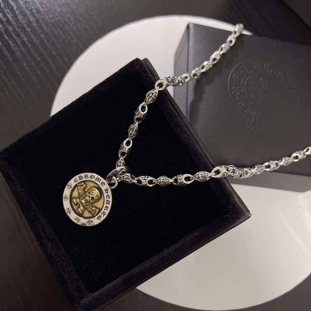 Gothic Emblem Pendant Necklace in Metal-Tone – Design 47 front product view