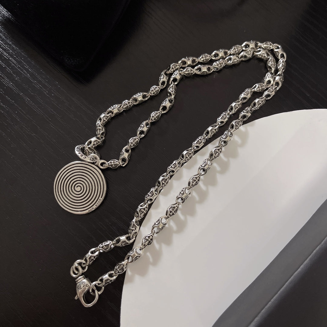 Gothic Emblem Pendant Necklace in Metal-Tone – Design 47 front product view