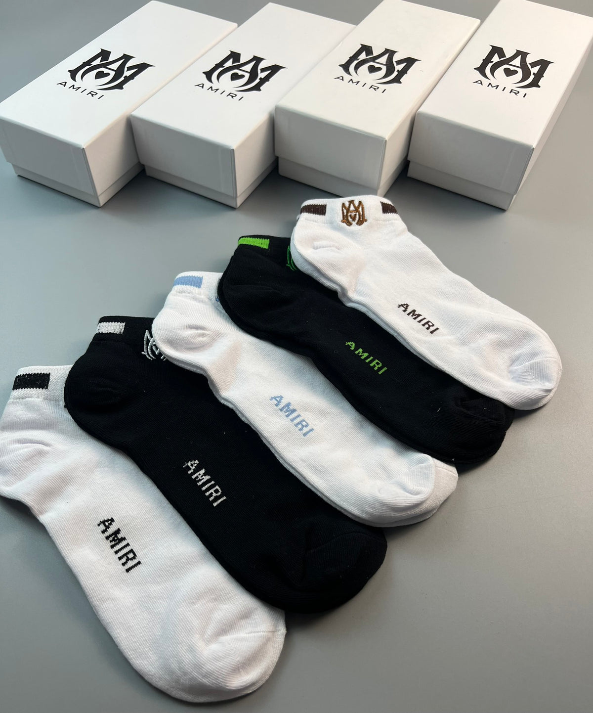 Amiri Cotton Script And Initial Details No-Show Socks - 5-Pair Set