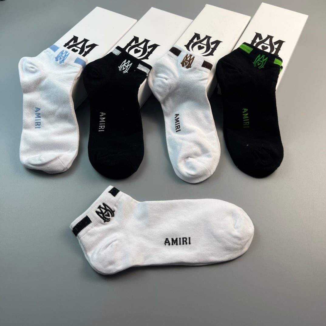 Amiri Restrained Wordmark Details No-Show Socks - 5-Pair Set