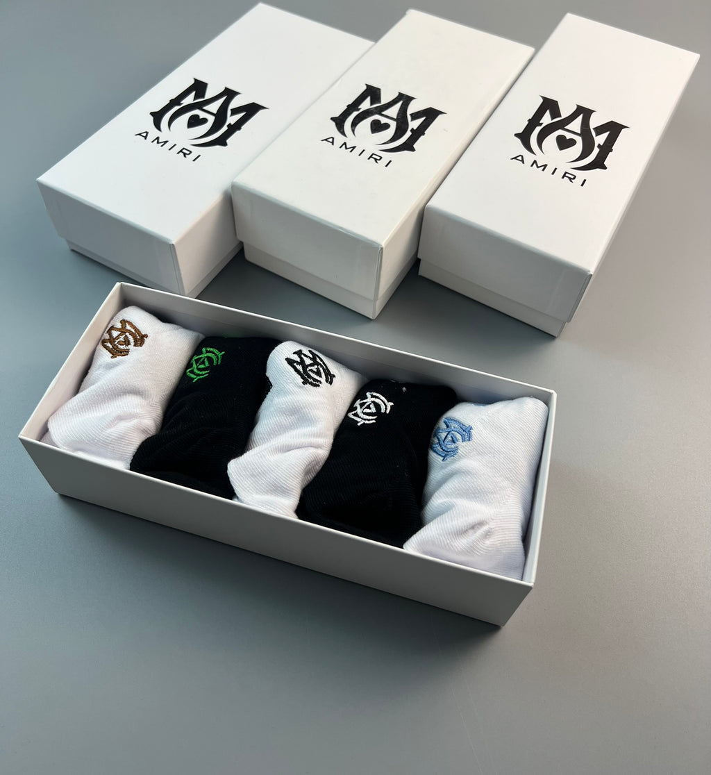 Amiri Cotton Restrained Logo Details No-Show Socks - 5-Pair Set