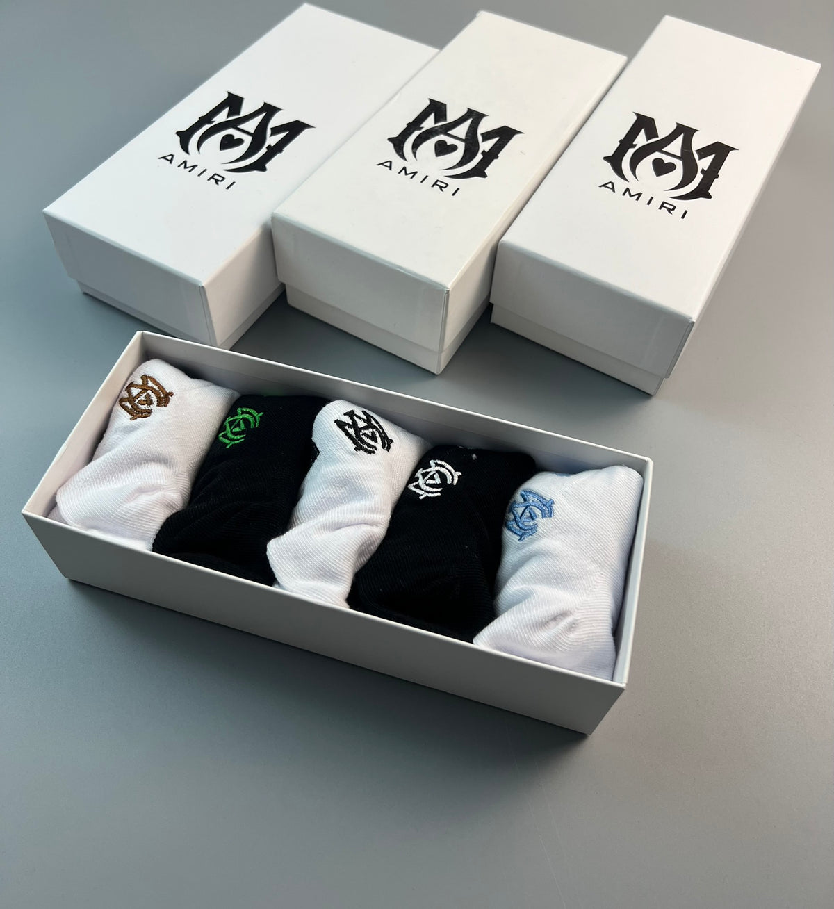 Amiri Cotton Restrained Logo Details No-Show Socks - 5-Pair Set