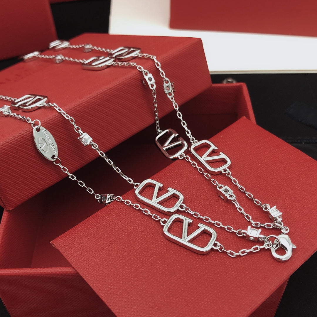 Signature Emblem Double-Layer Pendant Necklace front view