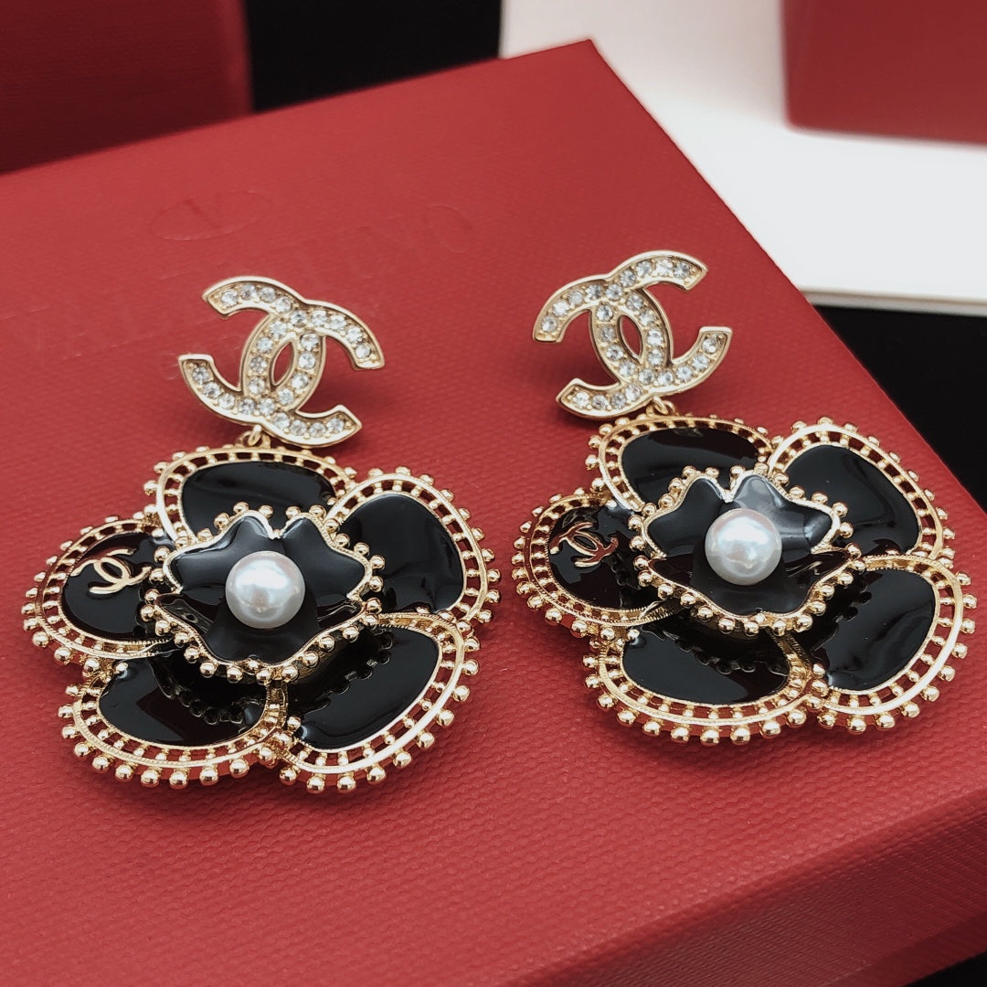 Camellia Stud Earrings in Gold-Tone – Camellia Detail – Design 007 styled product view