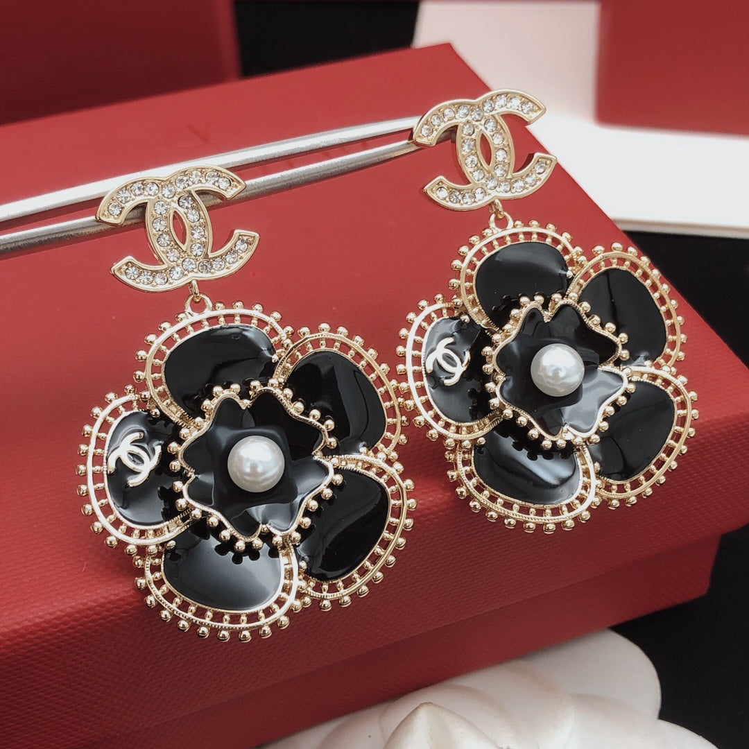 Camellia Stud Earrings in Gold-Tone – Camellia Detail – Design 007 front product view