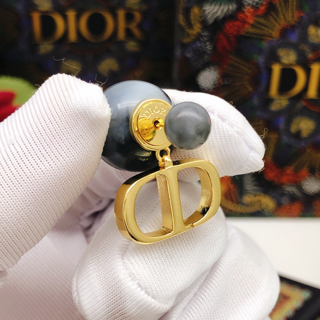 Pearl-Style Motif Stud Earrings in Polished Metal-Tone with Pearl-Style Detail – Design 006 styled view