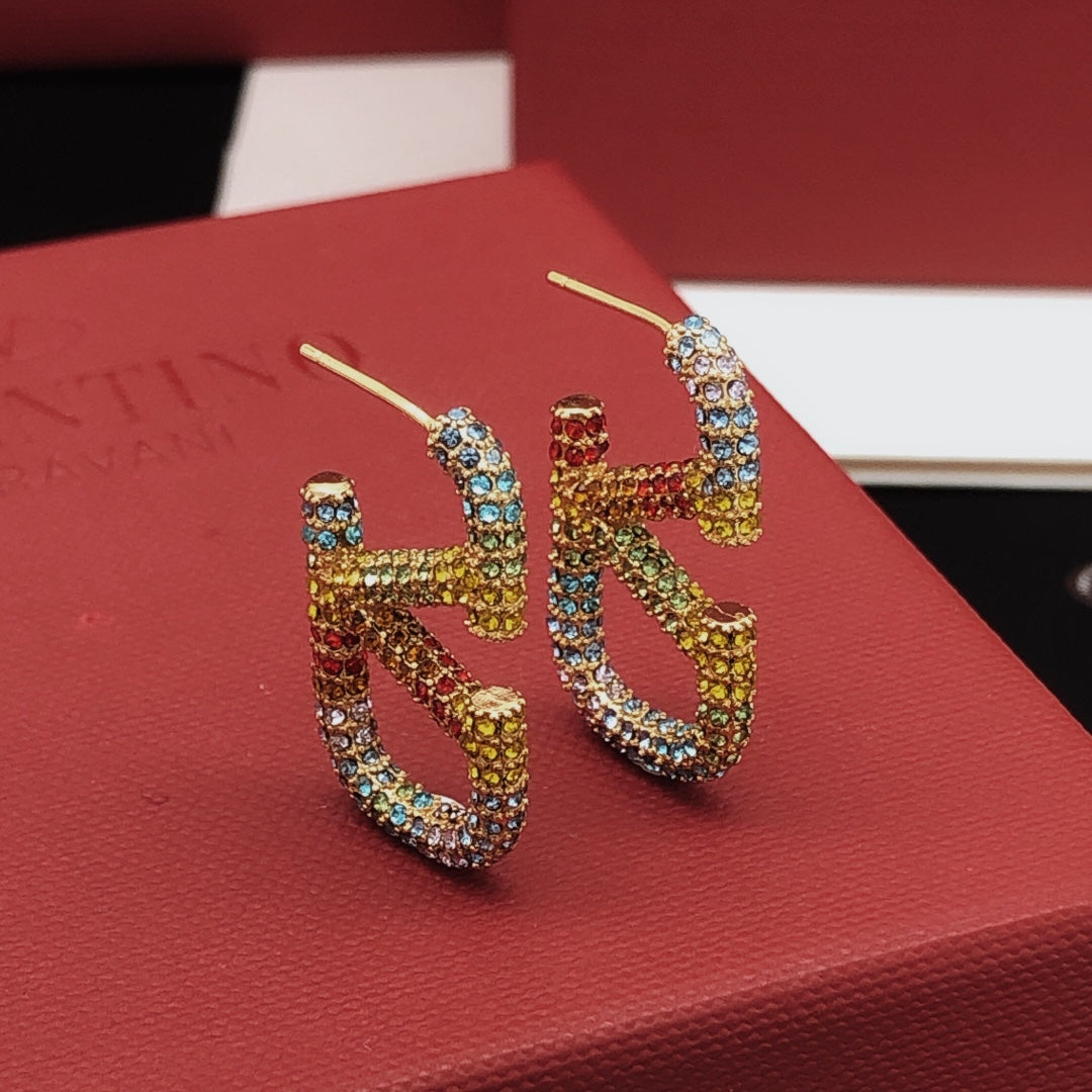 Signature Emblem Crystal-Accent Stud Earrings – Medium front view