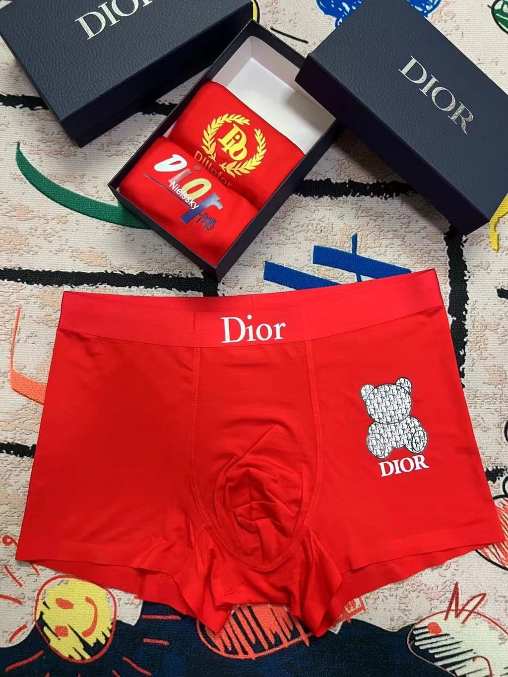 Dior Red Crest Boxer Briefs 3-Piece Box Collection Essentials