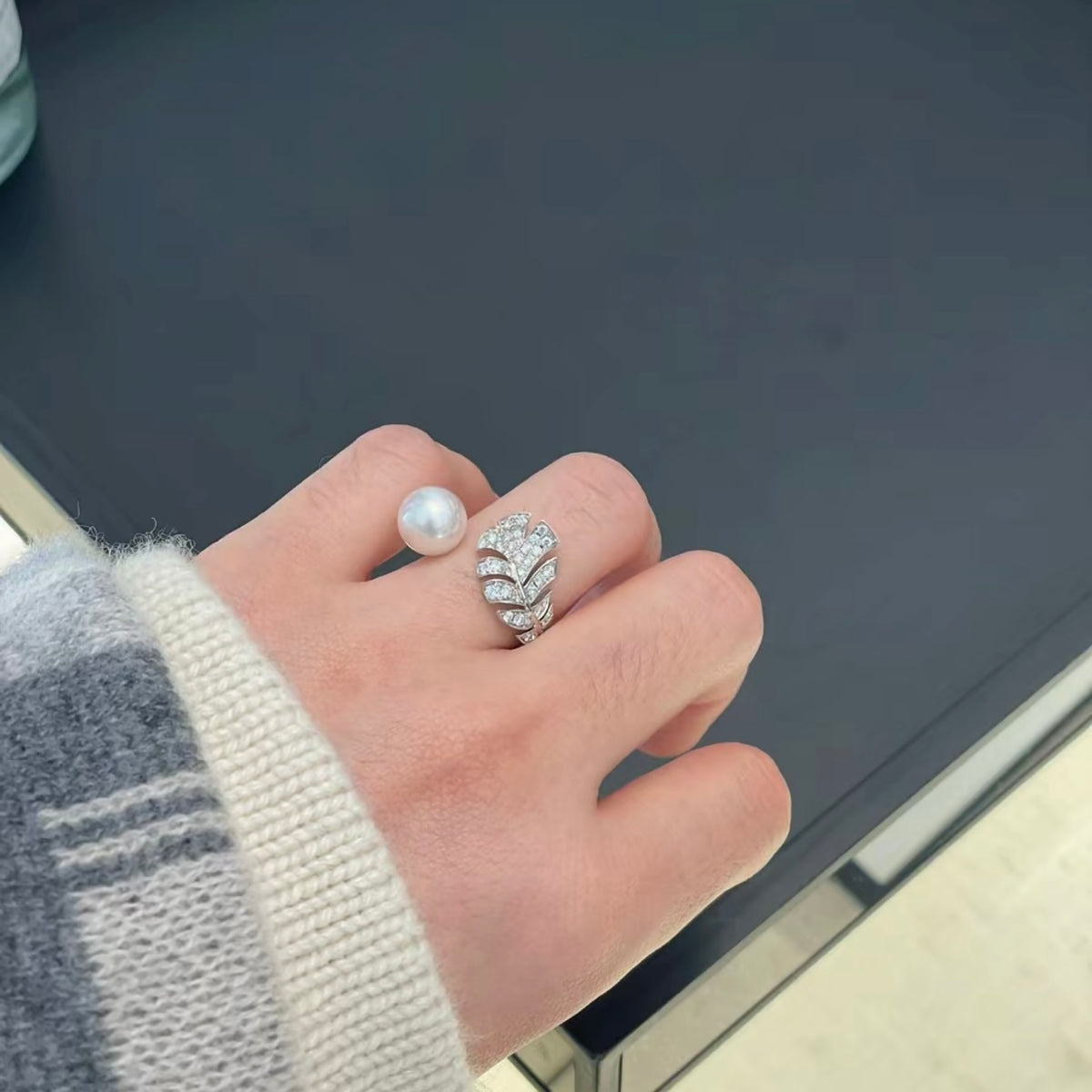 Pearl Statement Ring in Gold-Tone side detail