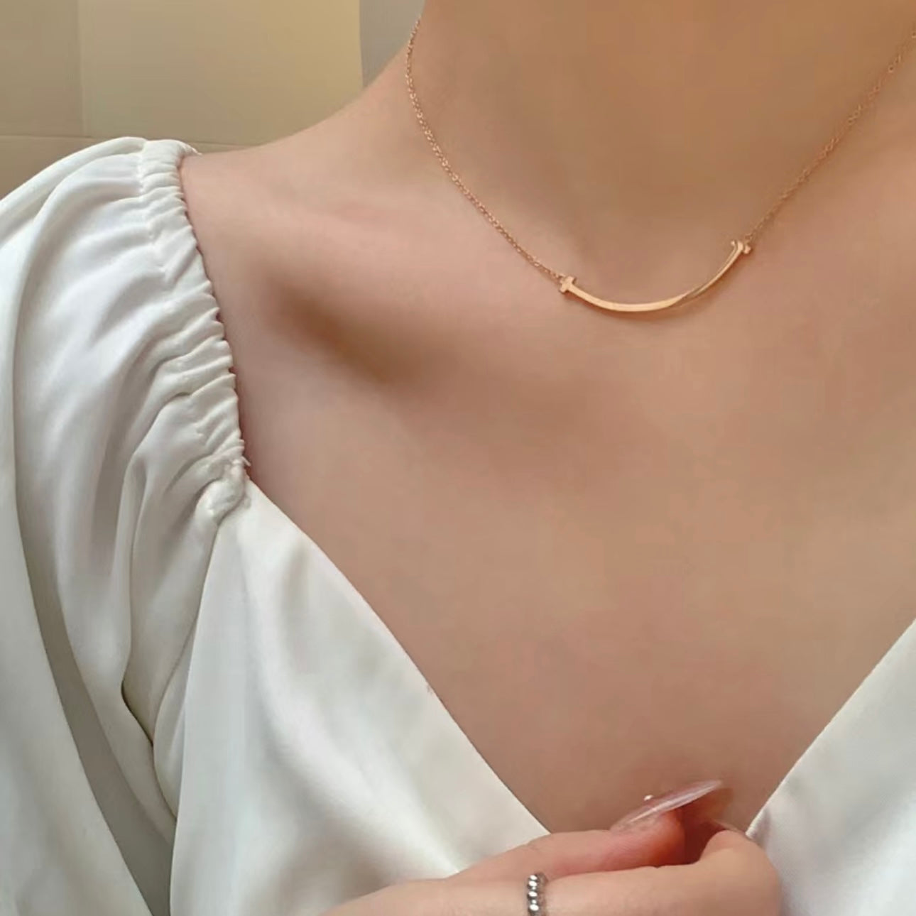 Smile Pendant Necklace in Gold-Tone close-up detail