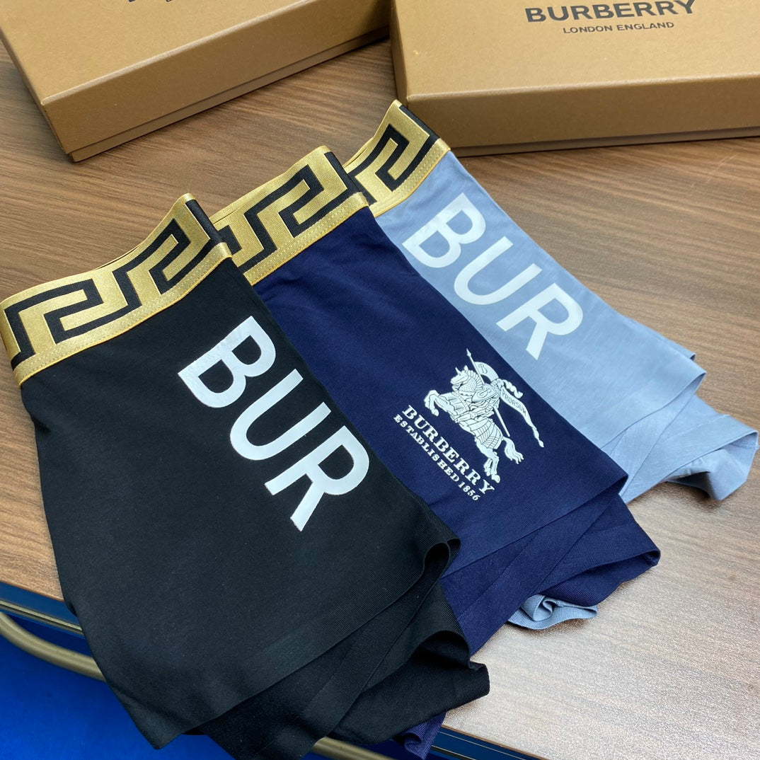 Burberry Bold Lettering And Patterned Waistbands Men's Boxer Briefs - 3-Piece Box