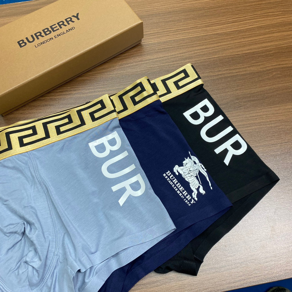 Burberry Bold Lettering And Patterned Waistbands Men's Boxer Briefs - 3-Piece Box