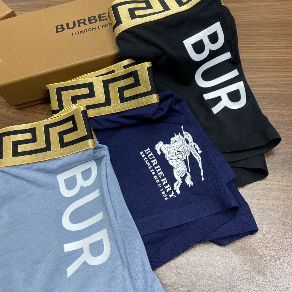Burberry Bold Lettering And Patterned Waistbands Men's Boxer Briefs - 3-Piece Box