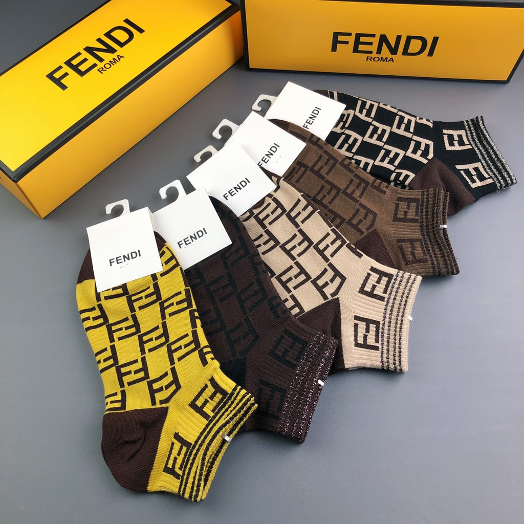 Fendi Geometric Logo Patterns Crew Socks - 5-Pair Set