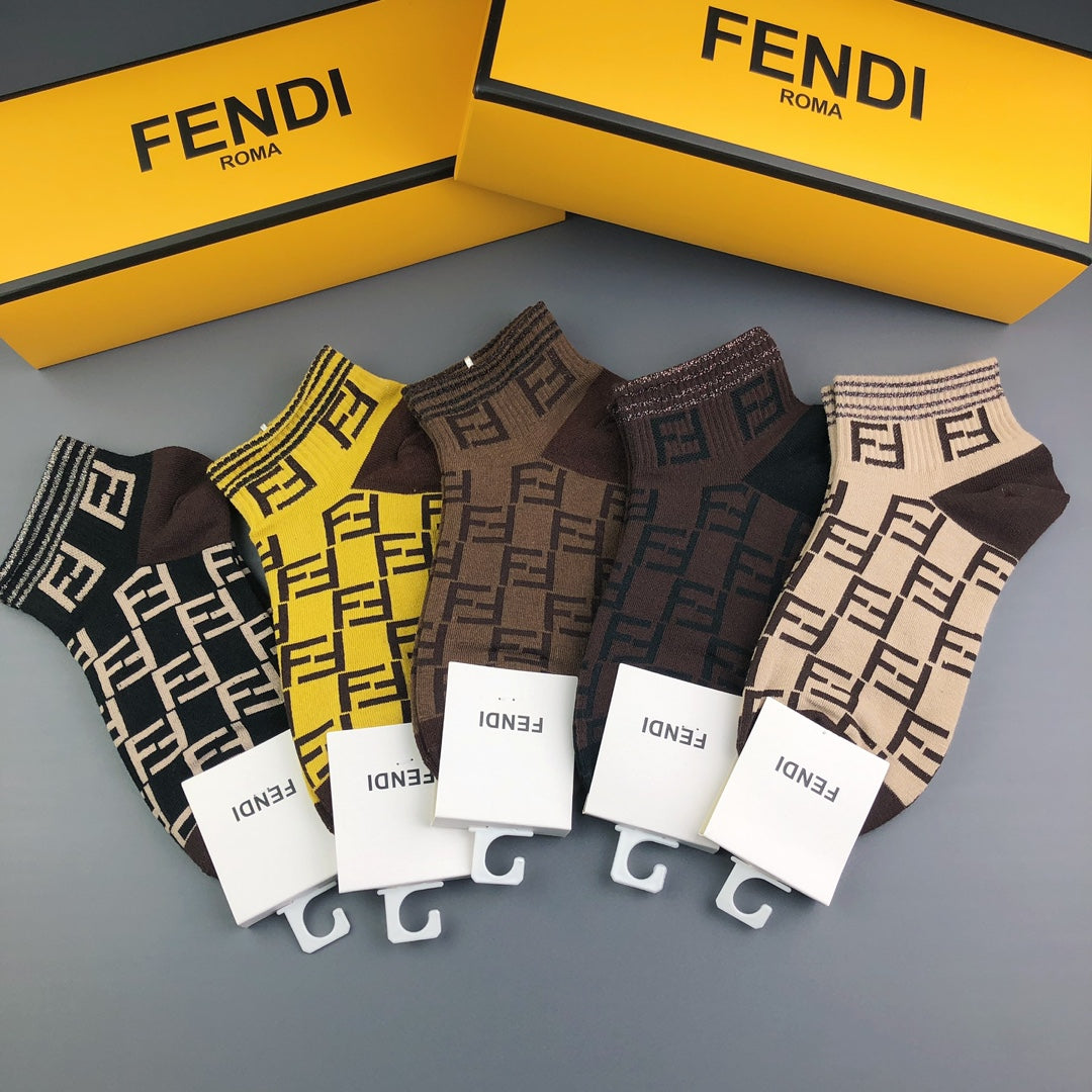 Fendi Geometric Logo Patterns Crew Socks - 5-Pair Set