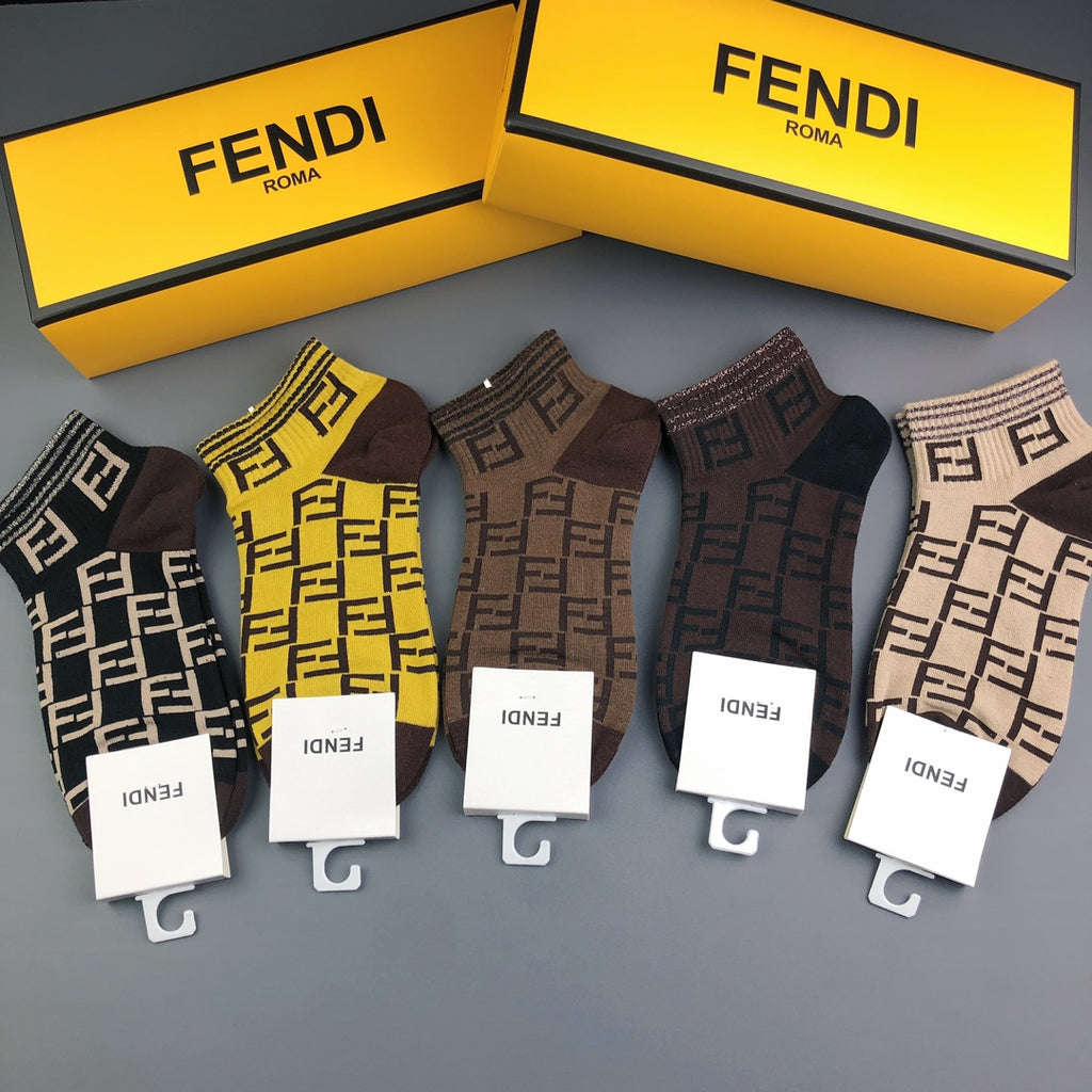 Fendi Geometric Logo Patterns Crew Socks - 5-Pair Set
