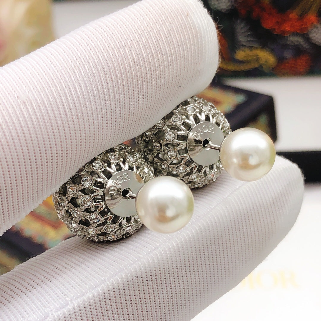 Sculptural Stud Earrings in Silver-Tone with Crystal-Style Accents – Design 001 styled view