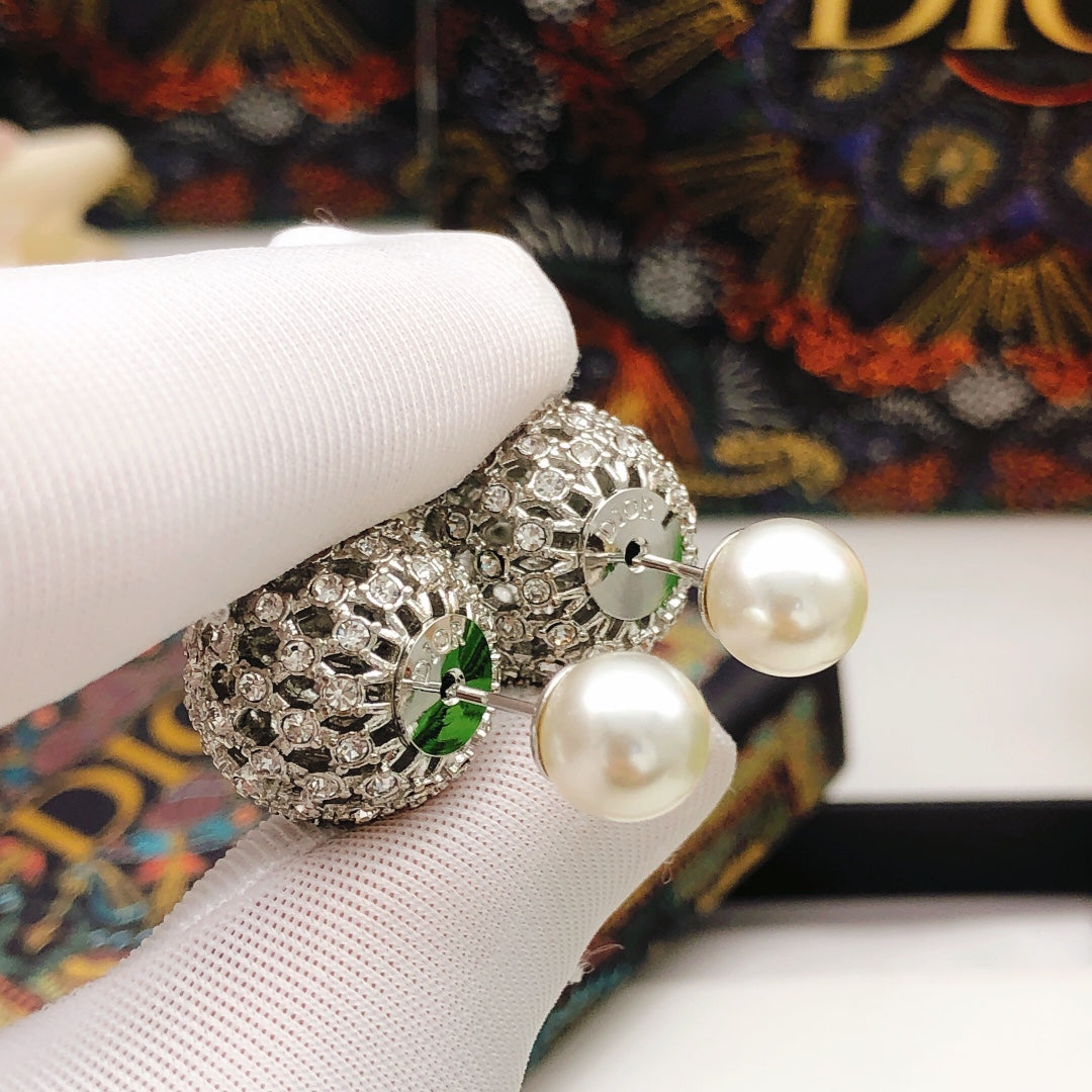 Sculptural Stud Earrings in Silver-Tone with Crystal-Style Accents – Design 001 front view