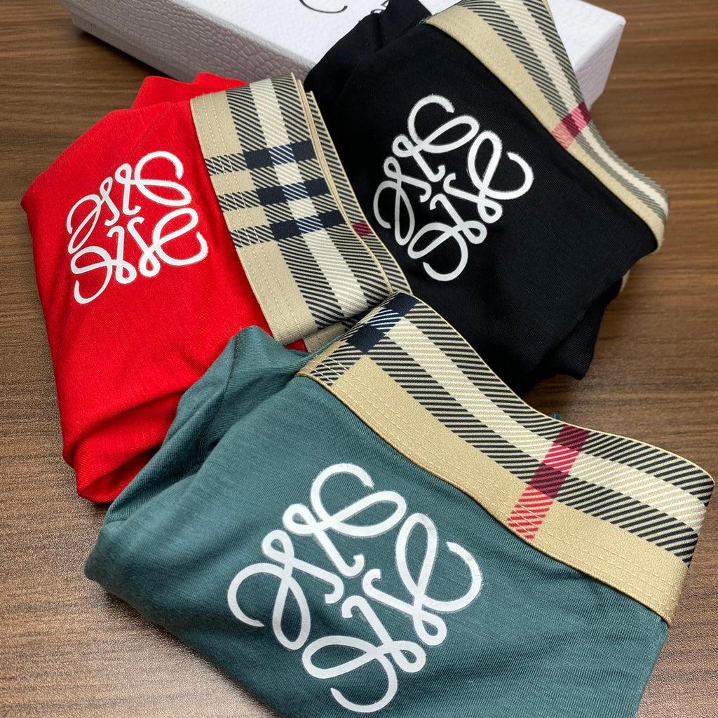 Loewe Check-Inspired Waistbands And White Anagram Details Men's Boxer Briefs - 3-Piece Box