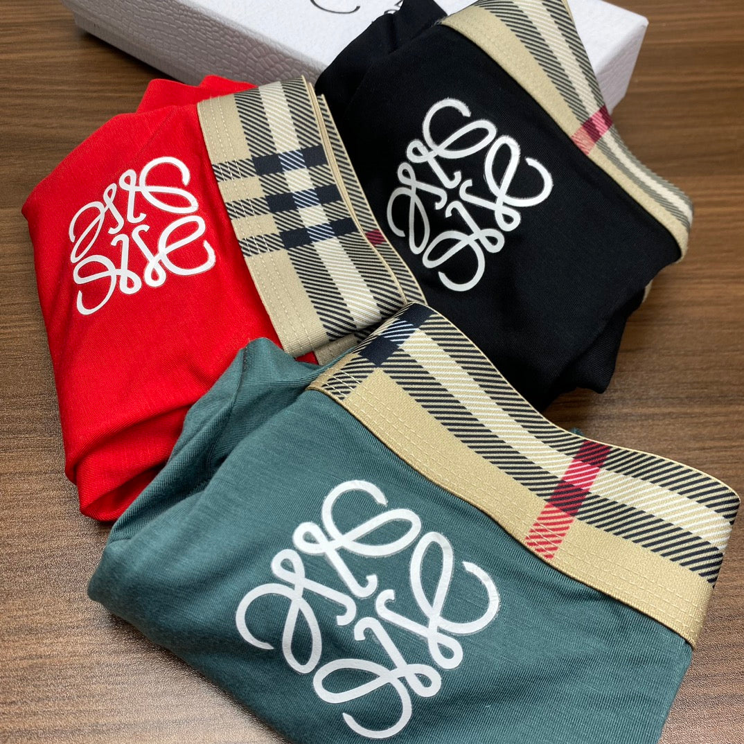 Loewe Check-Inspired Waistbands And White Anagram Details Men's Boxer Briefs - 3-Piece Box