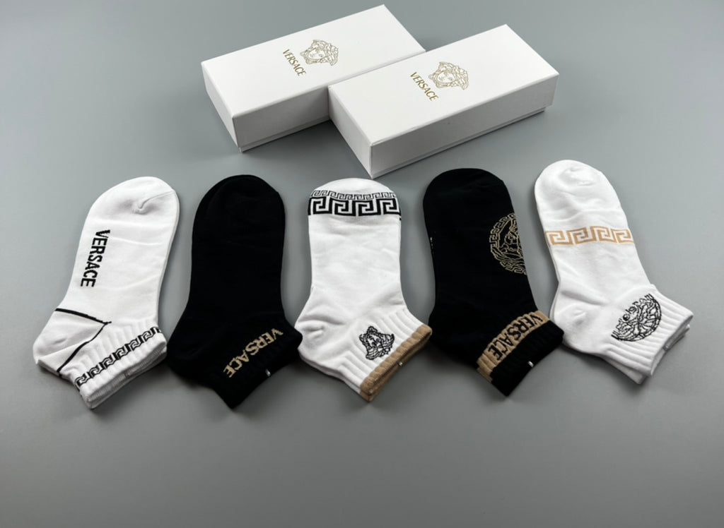Versace Cotton blend Visible Colour, Cuff And Emblem Details No-Show Socks - 5-Pair Set