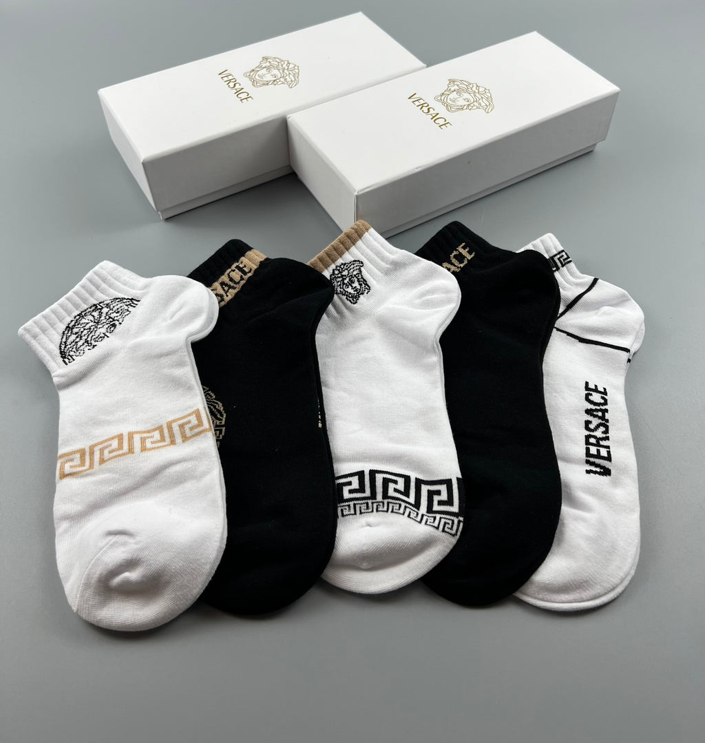 Versace Greek-Key And Medallion Details Ankle Socks - 5-Pair Set