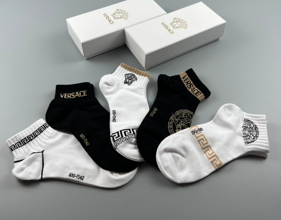 Versace Cotton blend Visible Colour, Cuff And Emblem Details No-Show Socks - 5-Pair Set