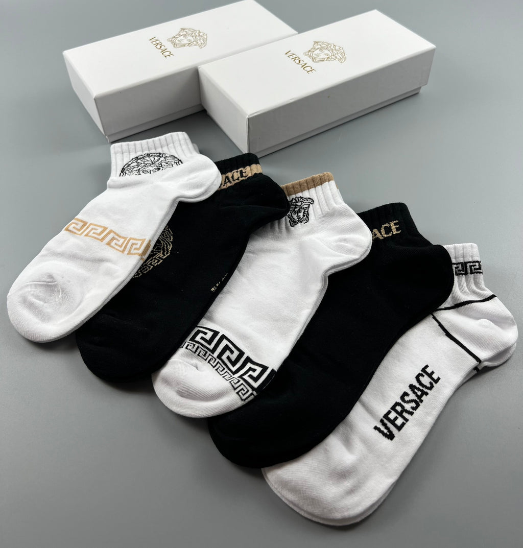 Versace Cotton blend Visible Colour, Cuff And Emblem Details No-Show Socks - 5-Pair Set