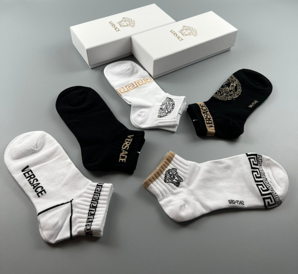 Versace Greek-Key-Inspired Details Ankle Socks - 5-Pair Set