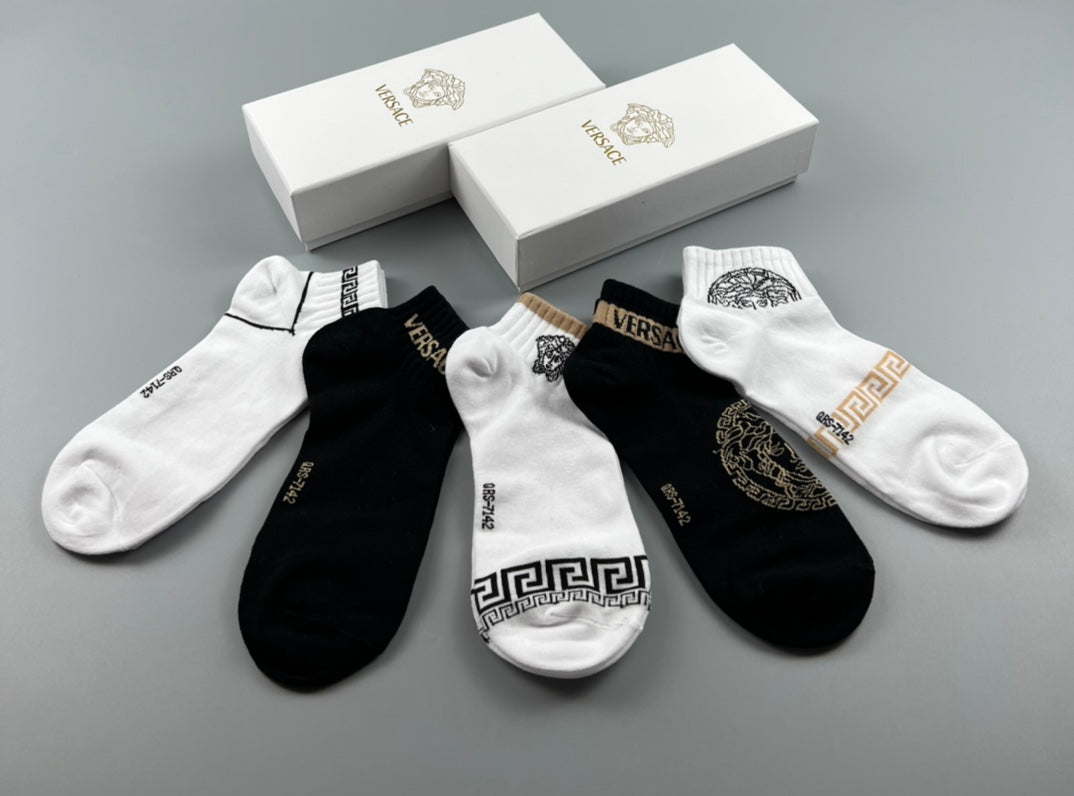 Versace Greek-Key-Inspired Details Ankle Socks - 5-Pair Set