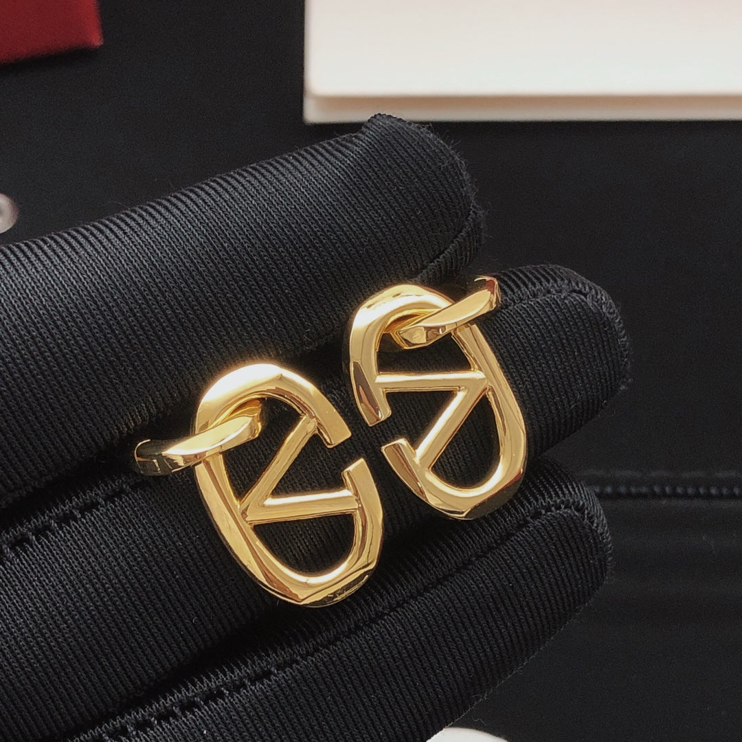 Signature Emblem Drop Earrings in Gold-Tone – Design 08 close-up view