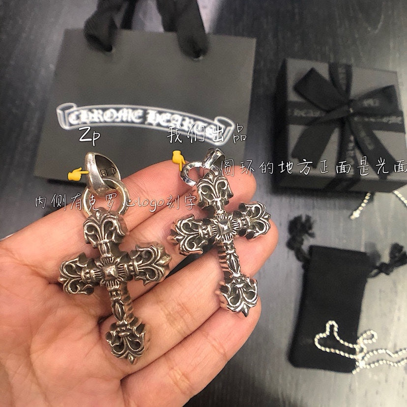 Cross Pendant Necklace in Metal-Tone – Flame Detail main product view