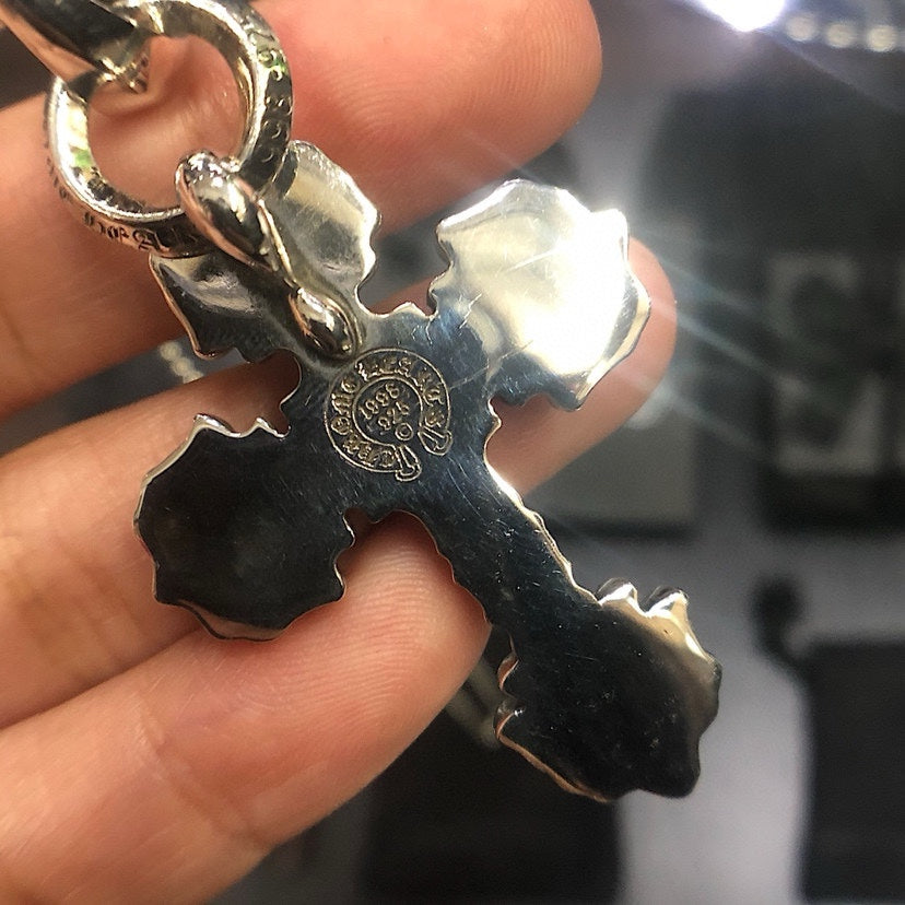 Cross Pendant Necklace in Metal-Tone – Flame Detail side detail