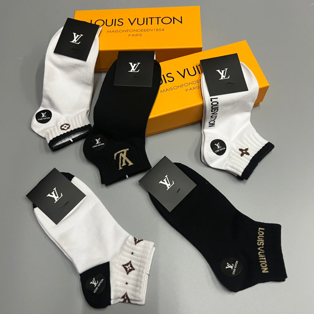 Louis Vuitton Black-and-White Emblem Ankle Socks - Box of 5 Pairs