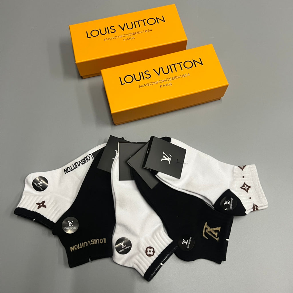 Louis Vuitton Black-and-White Emblem Ankle Socks - Box of 5 Pairs