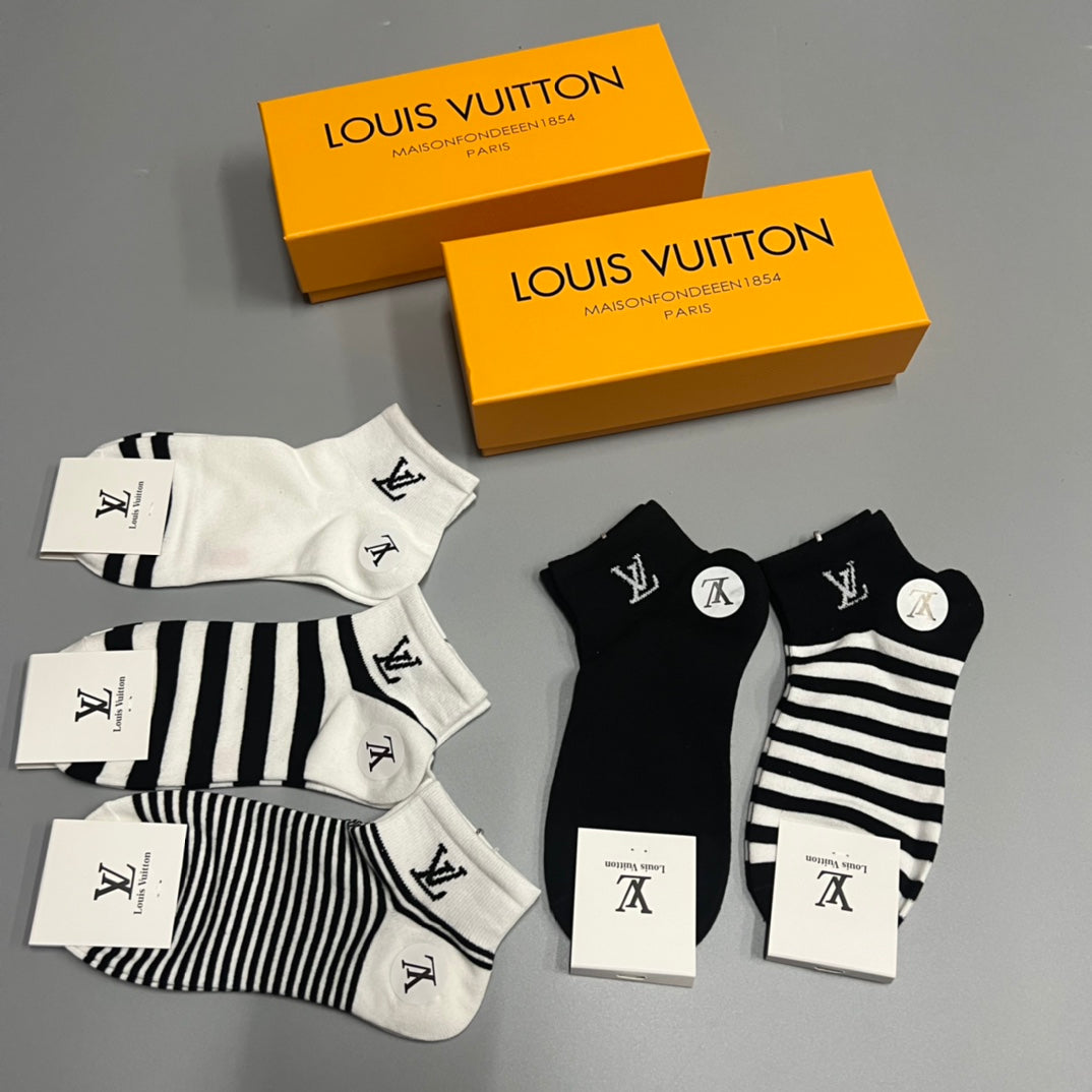 Louis Vuitton Striped Graphic Details Ankle Socks - 5-Pair Set