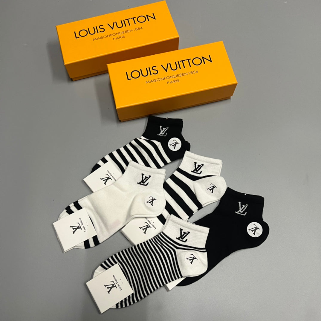 Louis Vuitton Striped Graphic Details Ankle Socks - 5-Pair Set
