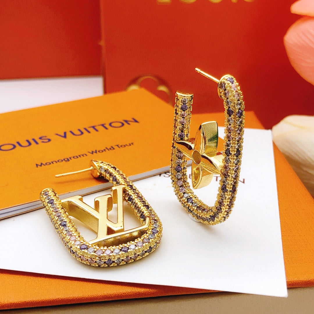 Geometric Emblem Stud Earrings in Gold-Tone – Design 037 main product view