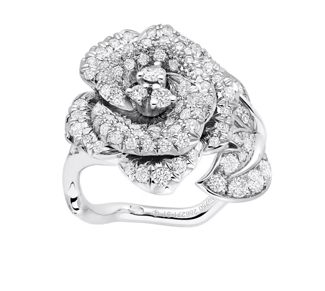 Floral Motif Statement Ring in Silver-Tone front view